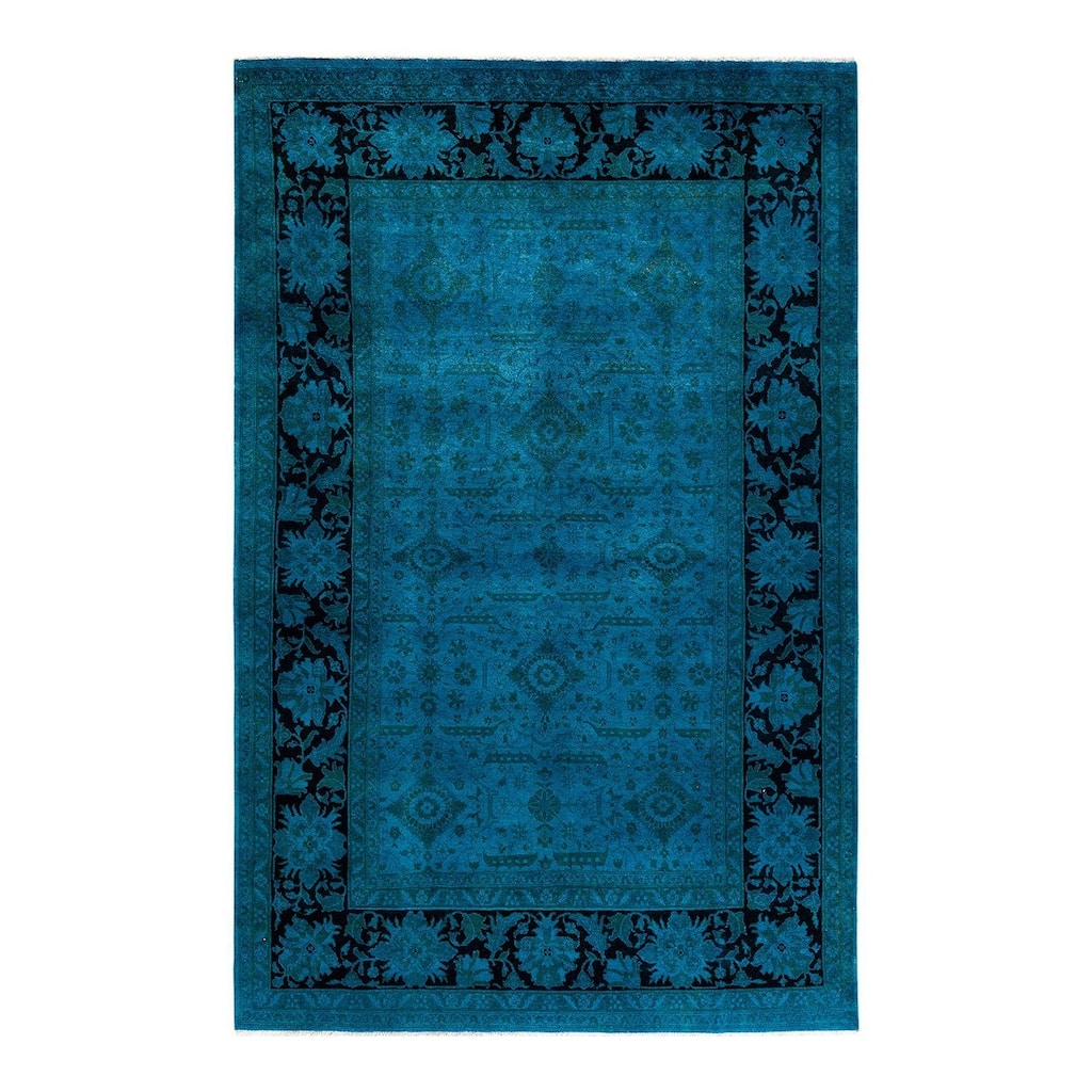 Vibrance, One-of-a-Kind Hand-Knotted Area Rug - Blue, 6' 1" x 9' 4" - 6' 1" x 9' 4"