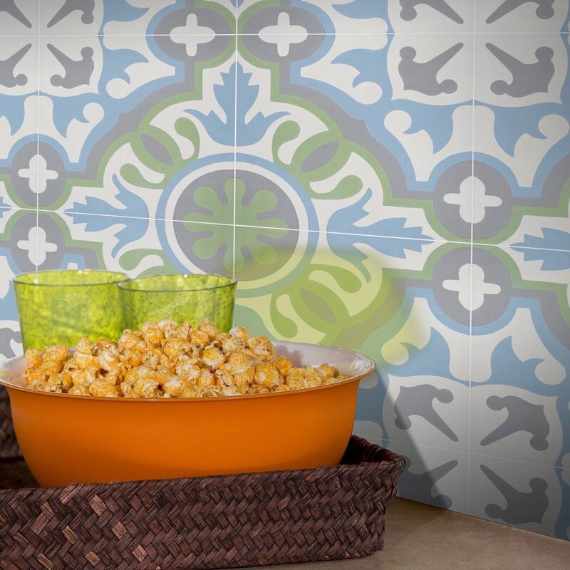 Handmade Baha in Blue, Green, Dark Grey Tile, Pack of 12 (Morocco)