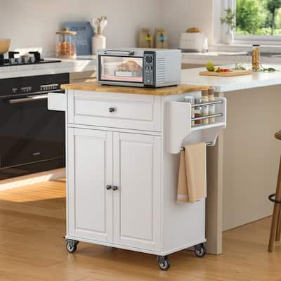 Kitchen Island Cart with Storage Cabinet, Wood Top and Locking Wheels
