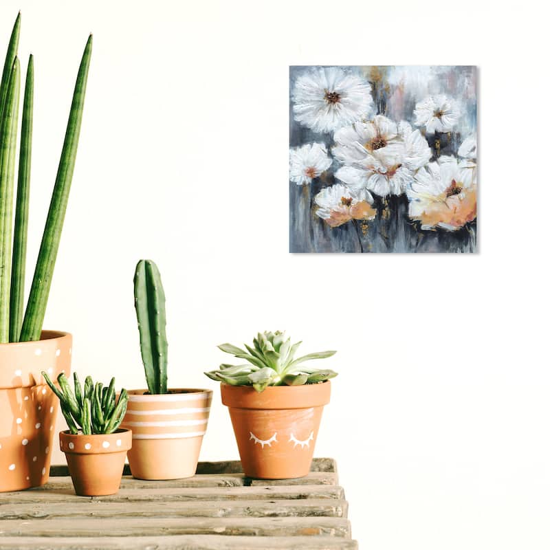 Wynwood Studio Canvas Floral and Botanical White Florals White and Copper Rustic Wall Art Canvas Print - White, Gray - 12 x 12