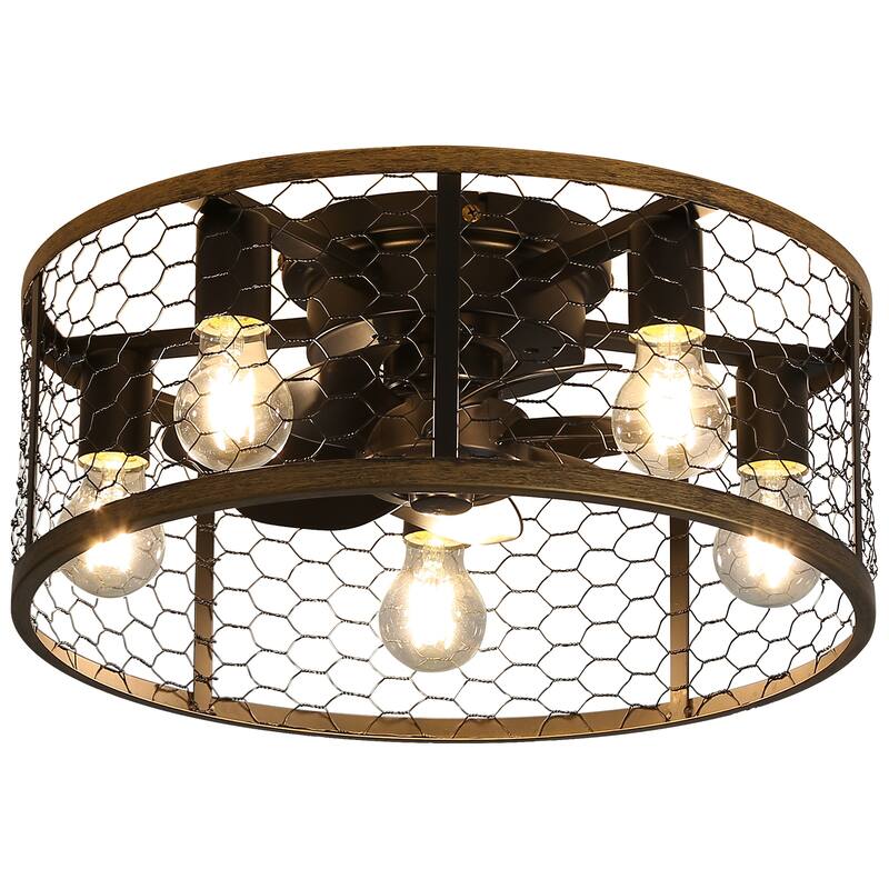 20" Caged Ceiling Fan 5 Pieces Lights Kit, Remote Control,Matte Black - 20 Inch Caged Fan Light - Black
