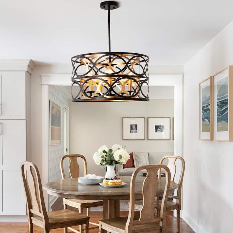 Oaks Aura Metal Chandelier,Caged Pendant Light,Modern Fixture with Adjustable Downrod and E12 Bulb Base for Living Room,Bedroom
