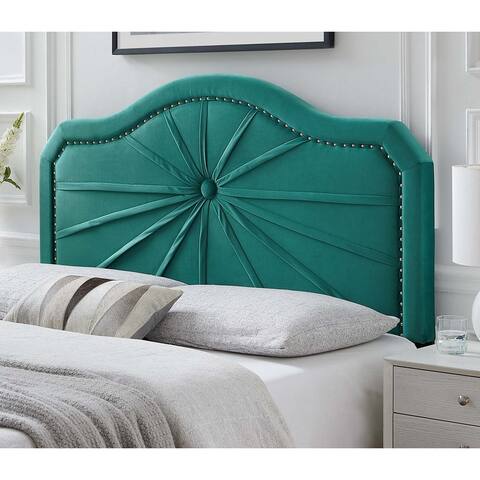 Edmond Green Velvet Upholstered Twin Size Headboard with Nailhead Trim