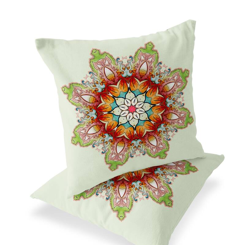 HomeRoots Set of Two 16" X 16" Green and Pink Blown Seam Floral Indoor Outdoor Throw Pillow - 16.00' X '16.00' X '5.00