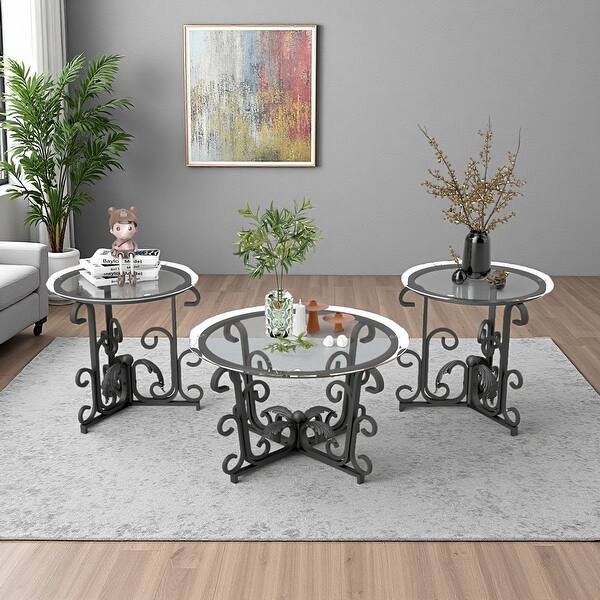 3-Piece Glass Round Coffee Table Set - Bed Bath & Beyond - 43570259