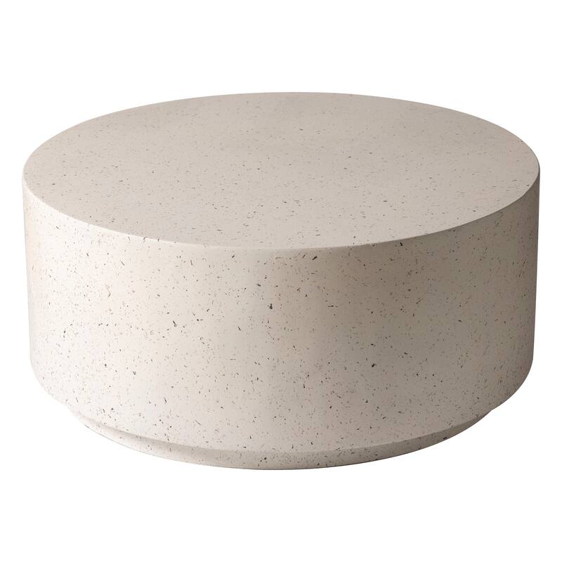 Terra 36-Inch Wide Coffee Table in Fiberstone Round Accent Center Table for Indoor and Outdoor Patio Use