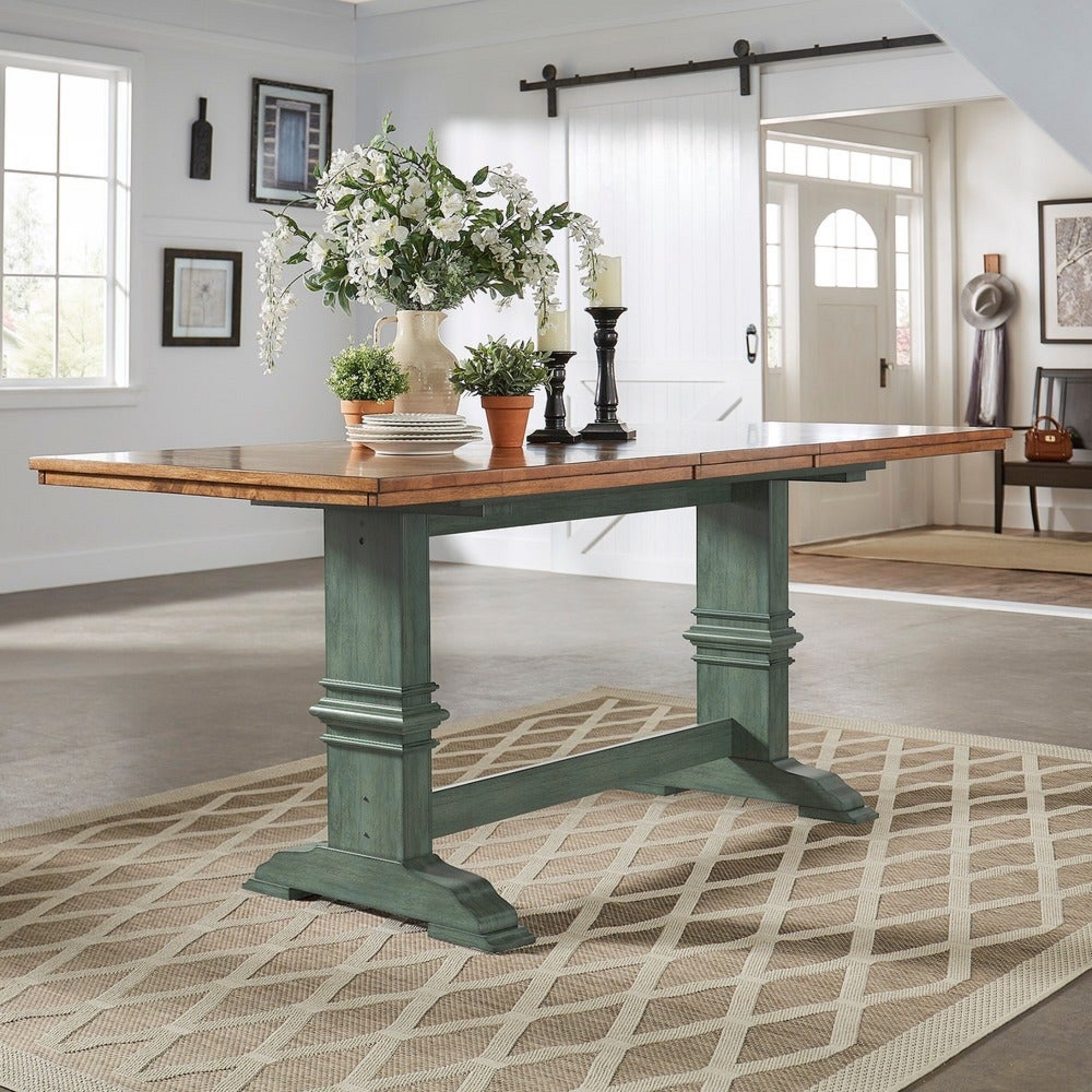 Eleanor Solid Wood Counter Height Trestle Base Dining Table by