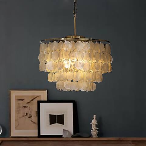 3/6-Lights Unique Tiered Bronze Capiz Chandelier with Seashell Accents