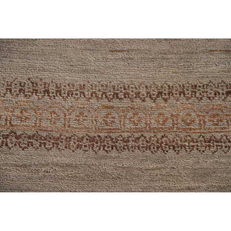 Hand Knotted Oriental 100% Wool Carpet Modern Stripe Greys & Charcoal Modern Runner Rug - 13' 3'' X 2' 7''