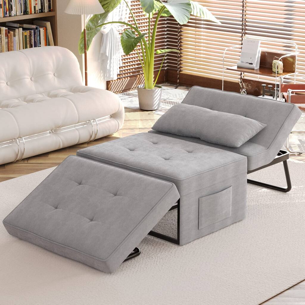 Light Gray 72.5" 4-in-1 Folding Ottoman Chair Bed