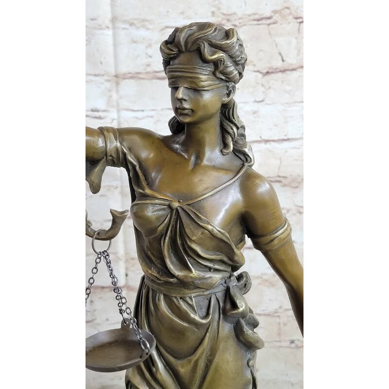 Real Bronze Metal Statue With Marble Lady Blind Justice Scales Lawyer Sculpture