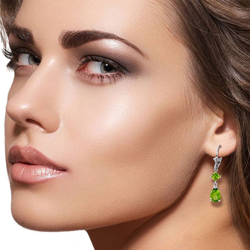 4.5 Carat 14k Solid Gold Green Peridot Gemstone Dangle Earrings
