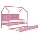preview thumbnail 21 of 39, Twin Size Wooden House Bed Kids Bed with Trundle and Shelf