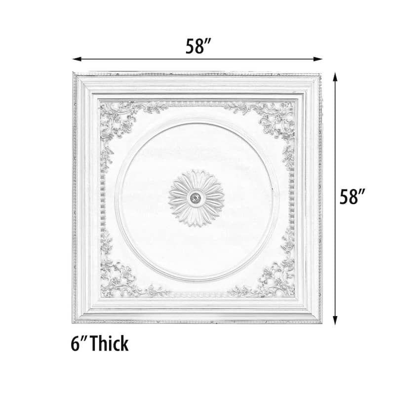 Elegant Large Dome Ceiling Medallion 58 Inch Square - White