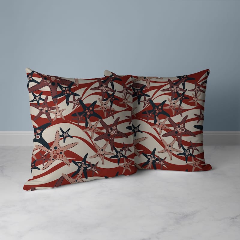 Starfish Sway Faux Suede Reversible Throw Pillow Silver and Red