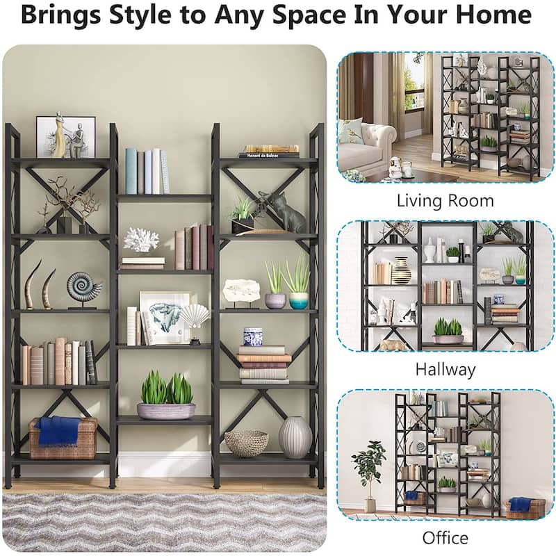 Large Triple Wide 5-Shelf Etagere Bookcase