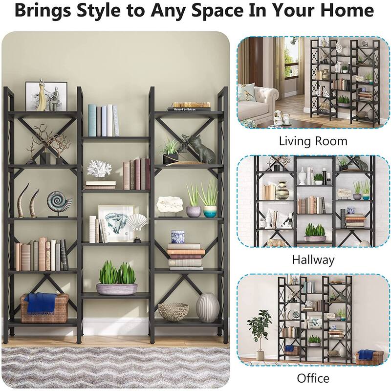 Large Triple Wide 5-Shelf Etagere Bookcase