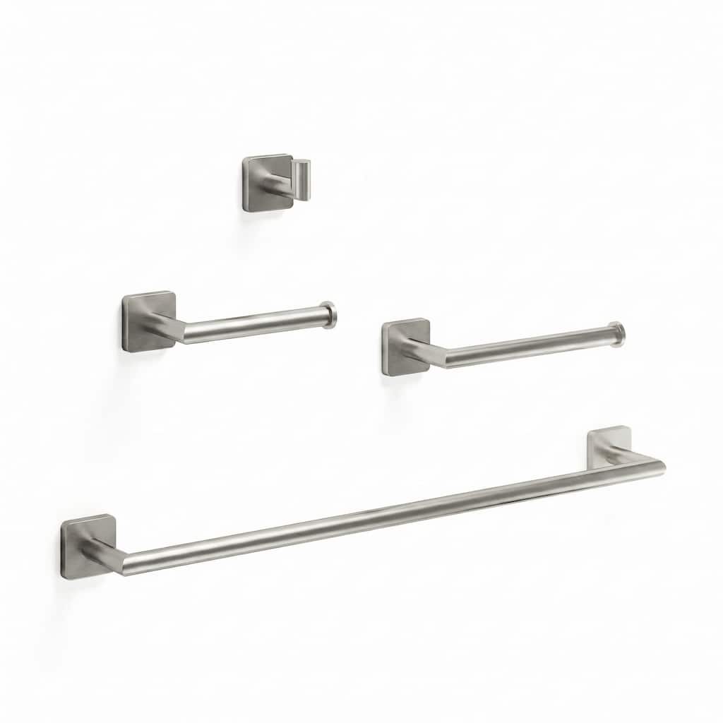 VIGO Satro 4-Piece Bathroom Hardware Accessory Set with 24 in. Towel Bar, Toilet Paper Holder, Hand Towel Holder, Hook