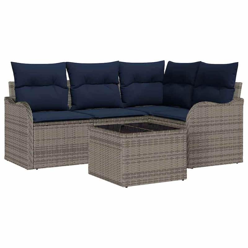 vidaXL 4/5 Garden Sofa Set with Cushions Black/Brown/Grey Poly Rattan - 69.9 x 48.2 x 27.2