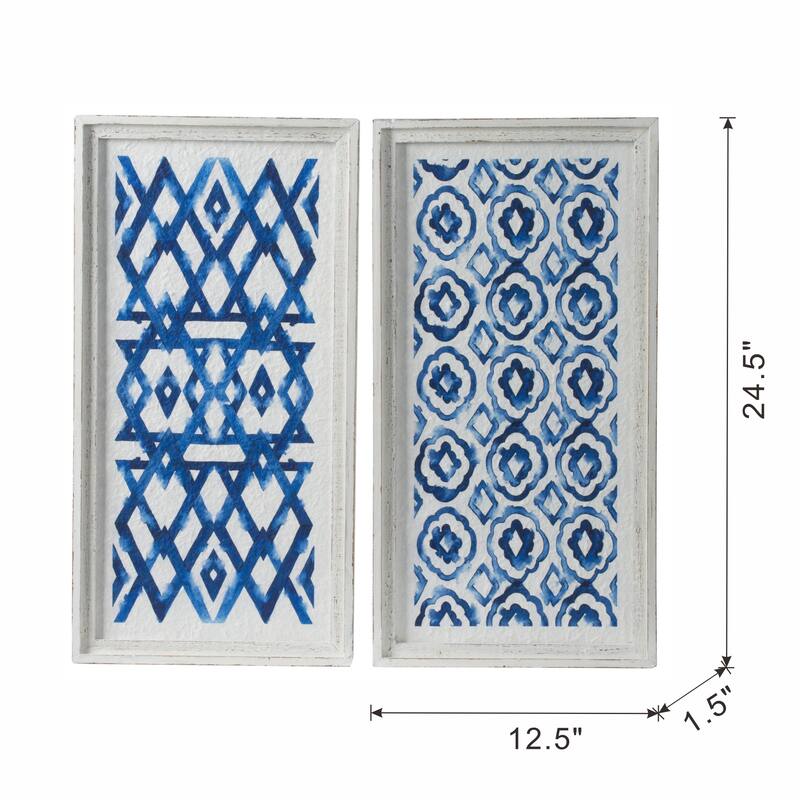 Modern Blue and White Hanging Sculptures Wall Decor with Fir, for Kitchen Beach Sun Room and Living Room Set of 2 Blue