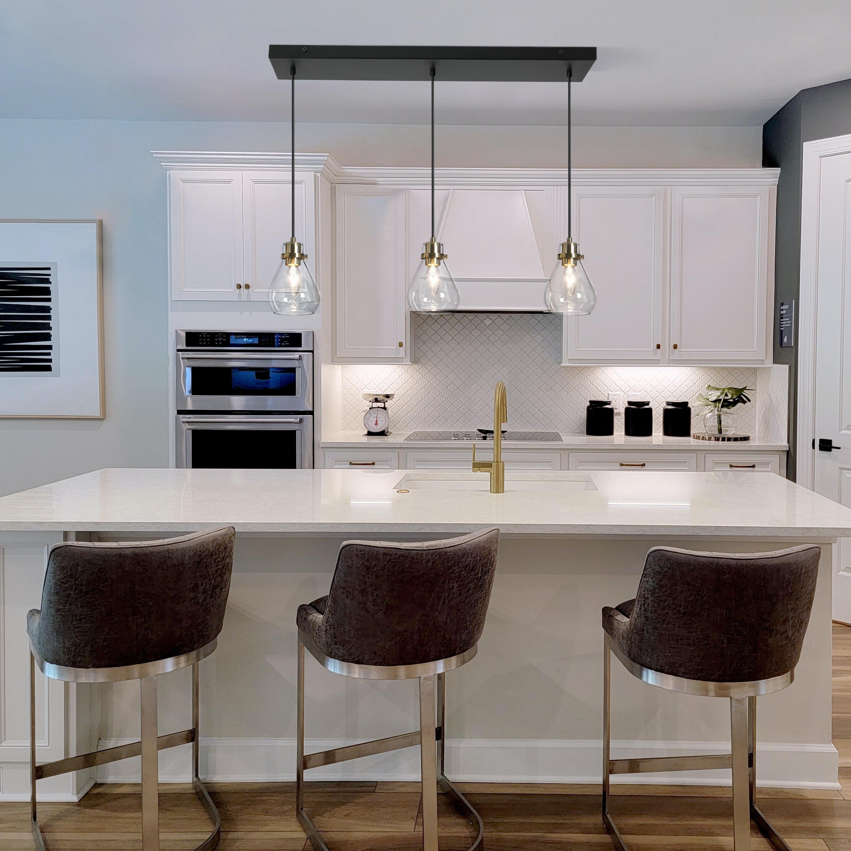 NALIA Black Gold 3 Light Modern Linear Pendant Light Kitchen Island Dining Room Chandelier DIY 22 W x 67.5 H x 5 D
