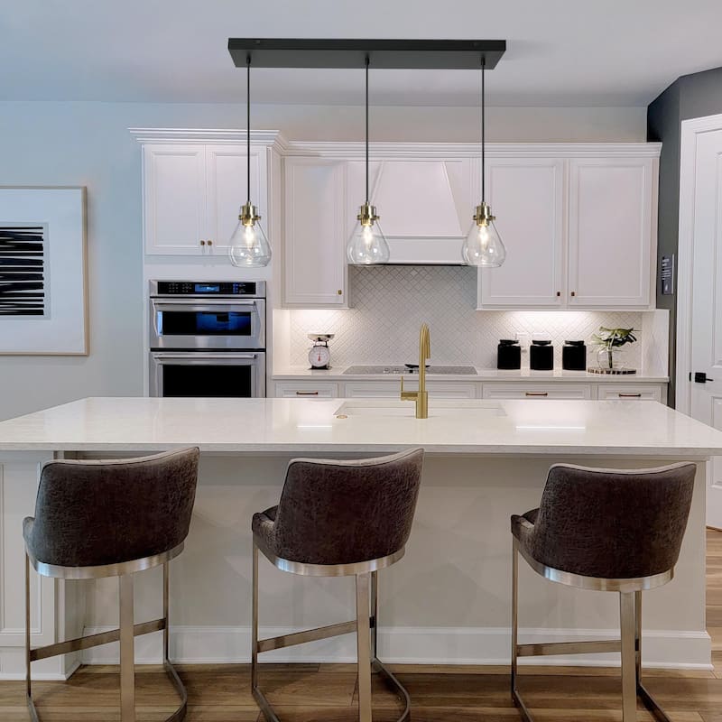 Nalia Black Gold 3-light Modern Linear Pendant Light Kitchen Island Dining Room Chandelier DIY - 22"W x 67.5"H x 5" D