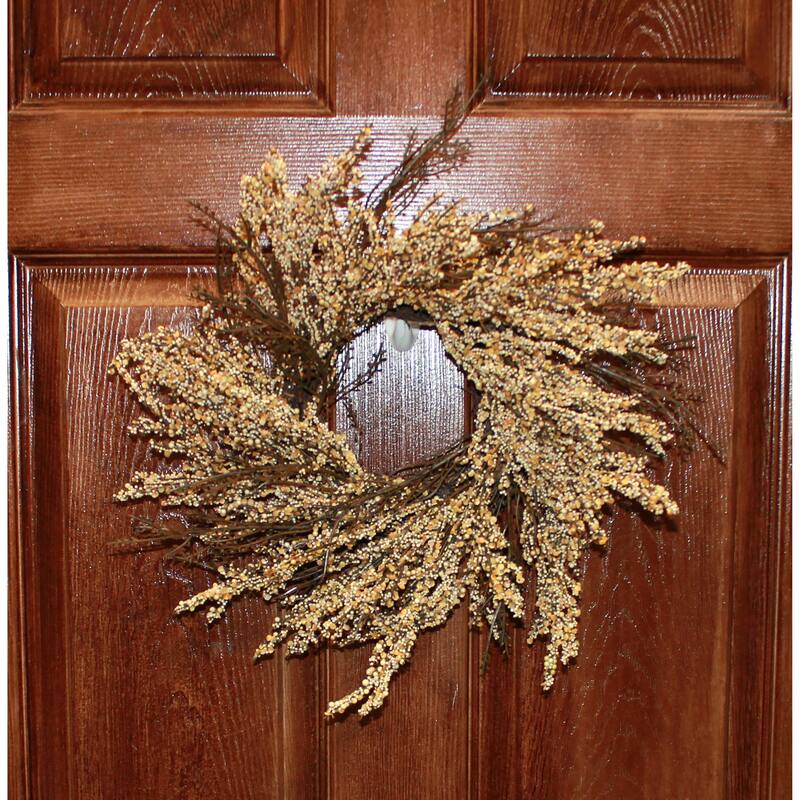 15" Artificial Fall Mini Berries and Leaves Wreath on Natural Twig Base - 15