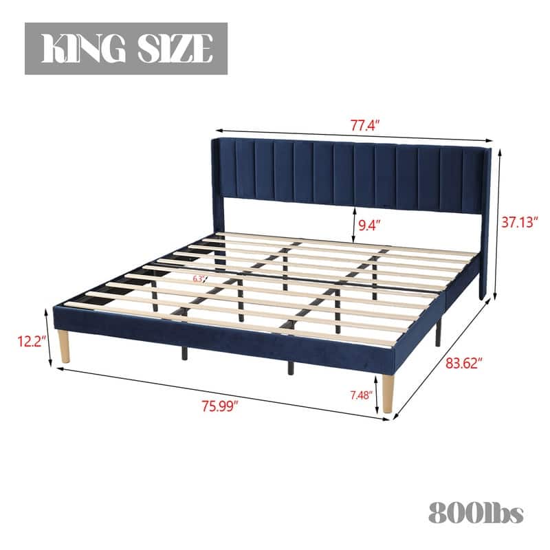 Caxkun Upholstered Platform Bed Frame with Wingback headboard