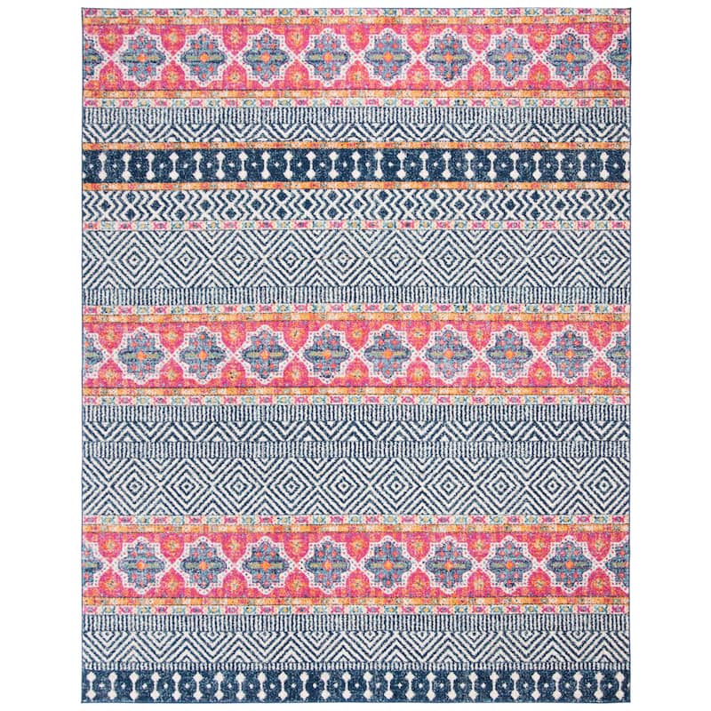 SAFAVIEH Madison Cleo Boho Chic Rug - Navy/Ivory - 6' 7" x 9' 2"