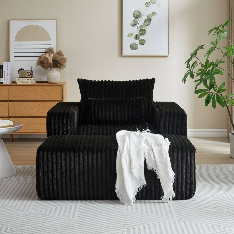 Corduroy Foam Sofa Lounge Chair with Removable Footstool