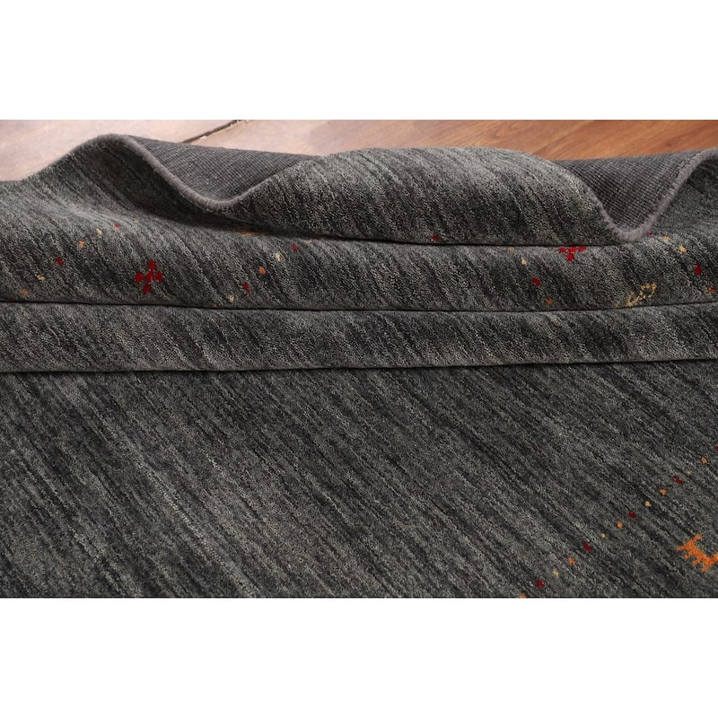 Tribal Green Gabbeh Indian Area Rug Handmade Wool Carpet - 6'8"x 9'9"