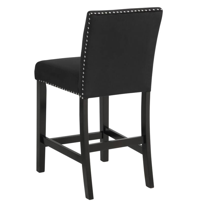 5pc Counter Height Dining Set Square Faux Marble Table Velvet Upholstered Tufted Nail Head Chairs Wooden Leg