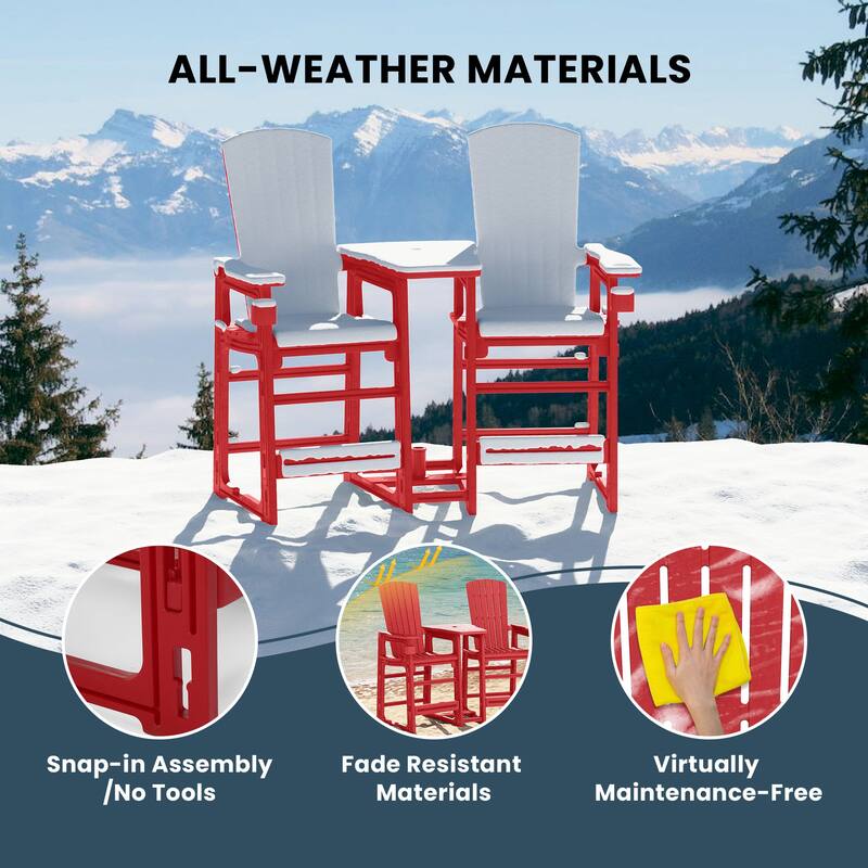 Polytrends Coastline Outdoor Poly Bar Chair Set with Connecting Tray & Cup Holder