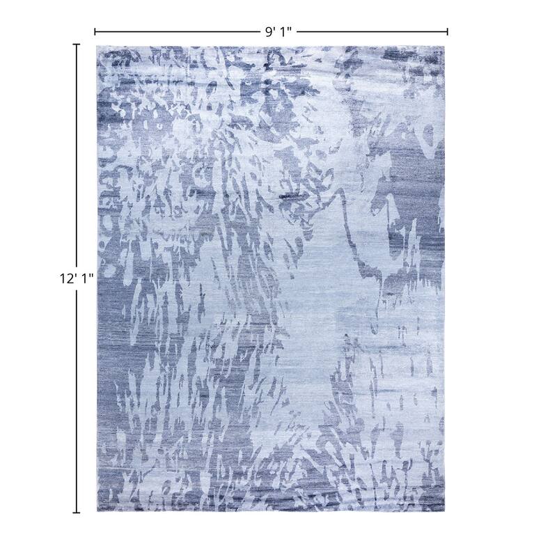 Modern One-of-a-Kind Hand-Knotted Area Rug, Blue - 9' 1" x 12' 1"