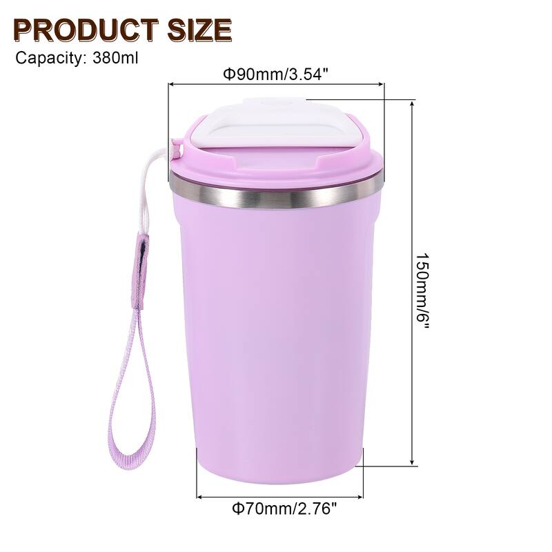 Insulated Travel Mug, 13 Oz Coffee Cup with Leakproof Lid and Lanyard - Purple