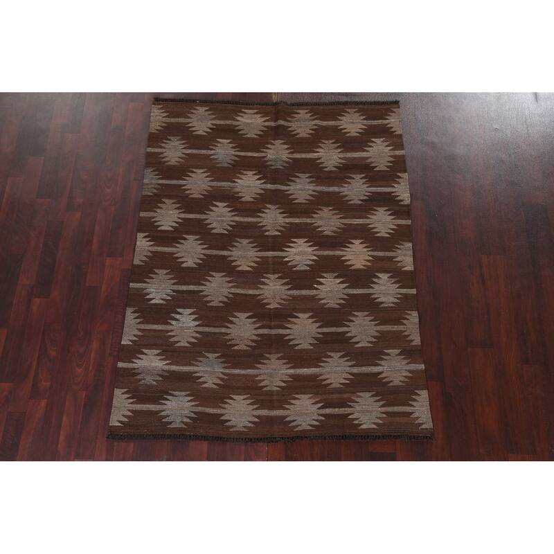 Natural Dye Kilim Oriental Geometric Tribal Wool Area Rug Flat-woven - 4'9" x 6'9"