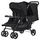 preview thumbnail 2 of 1, Foldable Lightweight Twin Stroller with Canopy, Tray and Shock Wheels - 47.2” L x 21.1” W x 40.2” H
