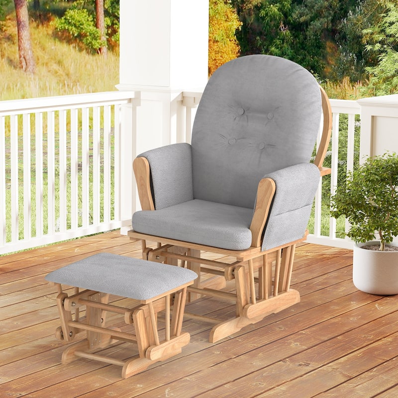 Solid Wood Gliding Chair Set with Storage Pockets and Ottoman for Relaxing - 29.5" x 28.5" x 39.5" (L x W x H)