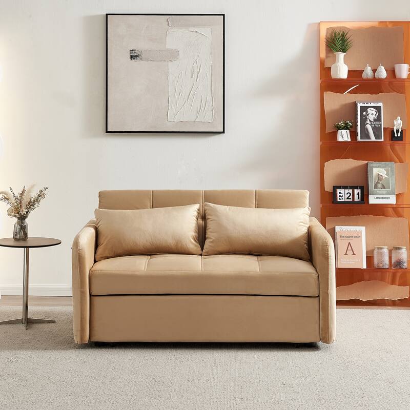 3 in 1 Sleeper Sofa Couch Bed, Pull Out Loveseat with StorageTwins Velvet Convertible Sofa Couch with 2 Pockets & USB Ports