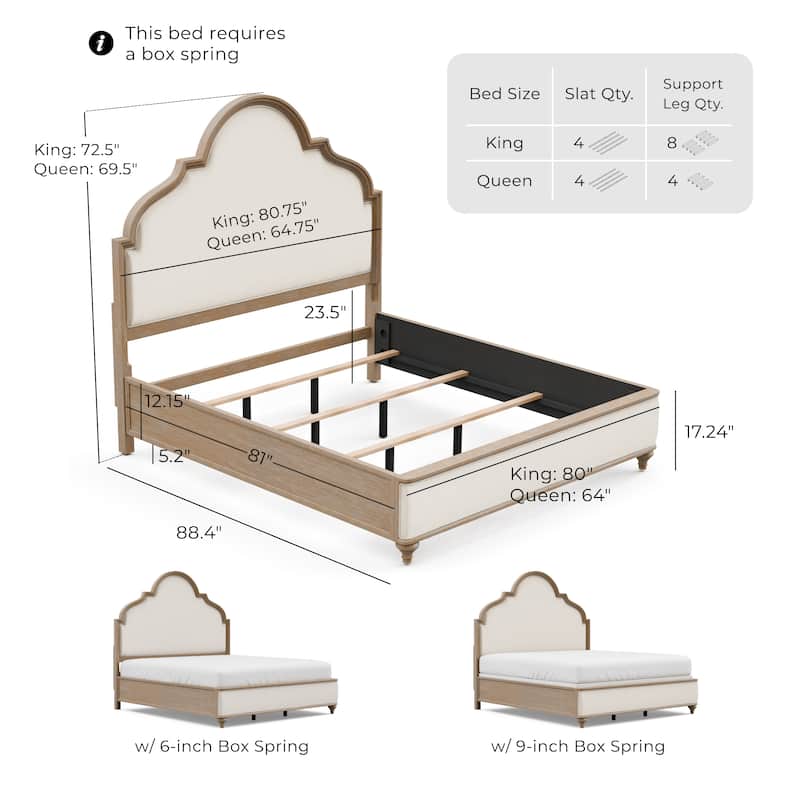Furniture of America Aveline Modern Rustic Oak Solid Wood Fabric Upholstered Panel Bed