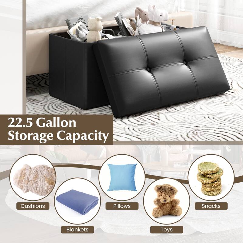 Costway Folding Storage Ottoman Upholstered Rectangle Footstool PVC