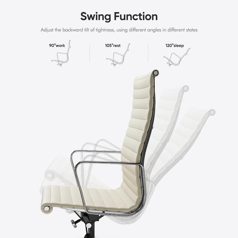 High Back Ergonomic Genuine Leather Ribbed Office Computer Chair