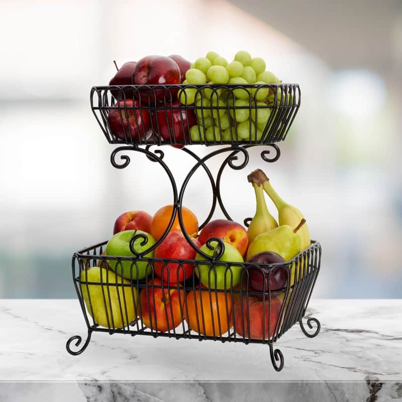 Mikasa Gourmet Basics French Countryside 2-Tier Basket, Black