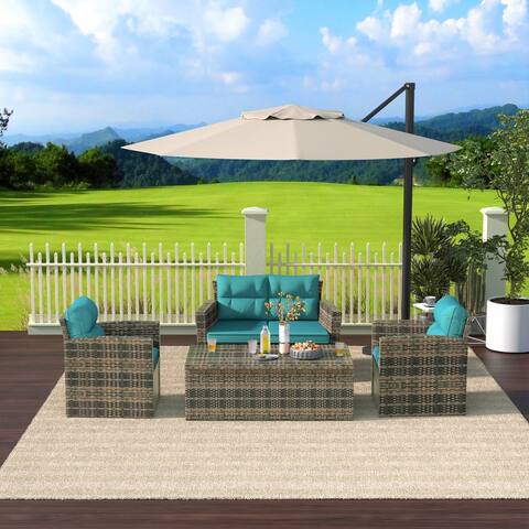 Cruz 4-Piece Outdoor Wicker Cushioned Patio Set and Storage Table