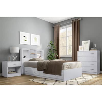 OS Home and Office Furniture Model 6000 Twin Sized White Mates Bed with Two Drawers