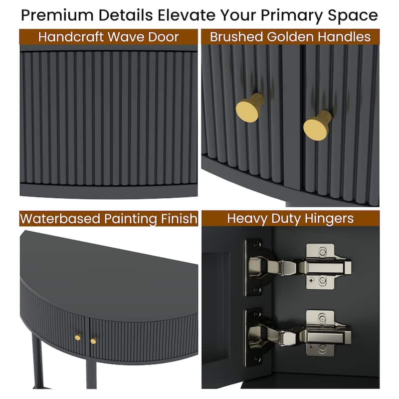 Homy Casa 31.5" Demi-Lune Console Table with 2 Drawers & Shelf, Wave-Pattern Front, Solid Wood Legs, Multiple Colors