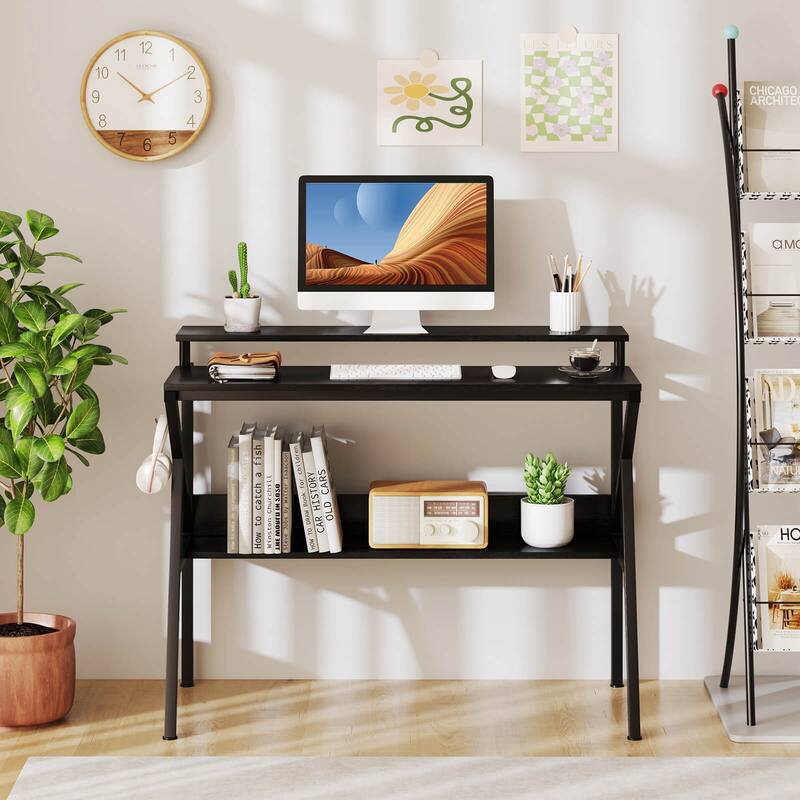 Costway Home Office Desk with Monitor Stand, Open Shelf & Metal Frame, - See Details