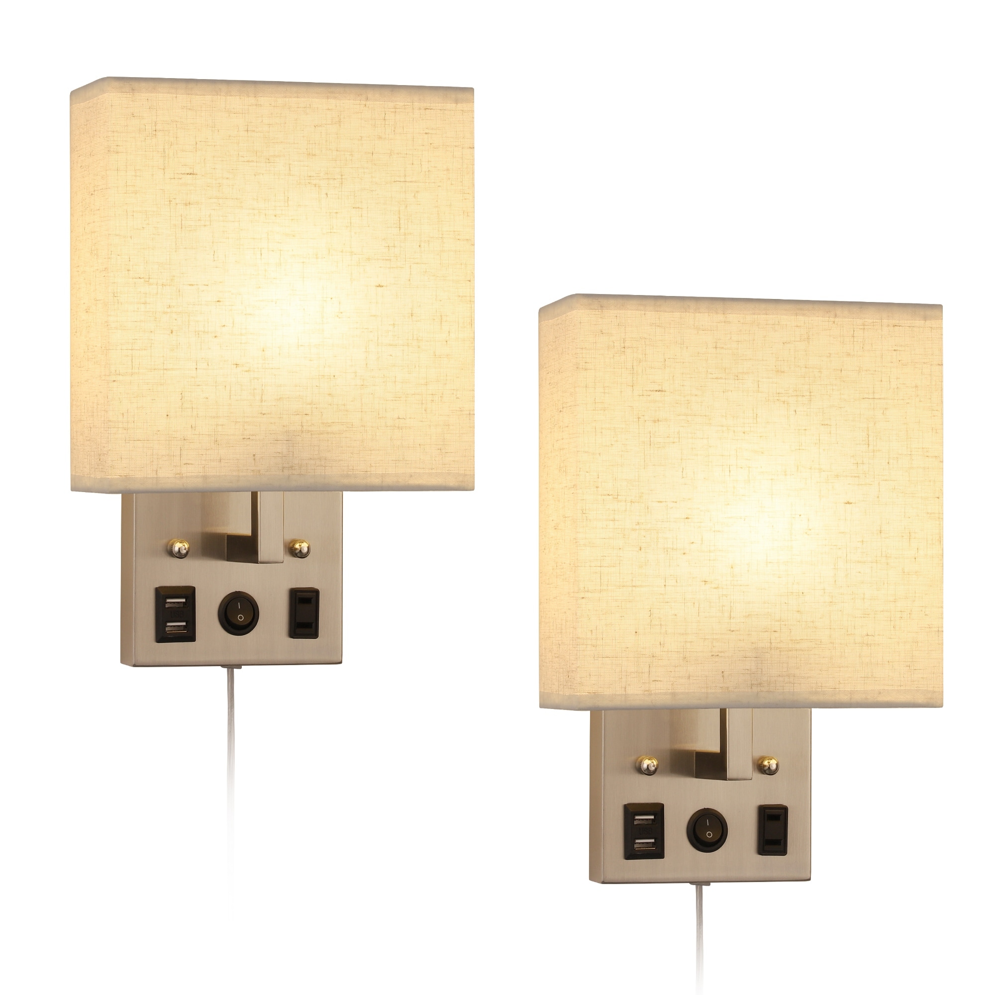 Set of 2 Wall Lamp with USB Charging Ports and AC Outlet Socket On Sale Bed Bath Beyond 39907090