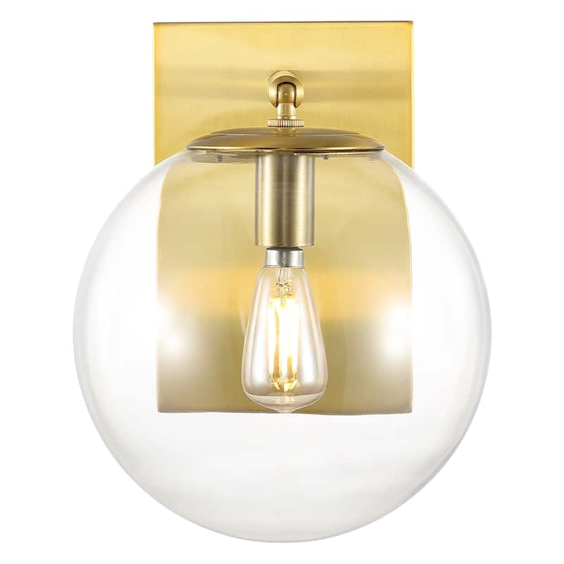 SAFAVIEH Lighting Suada 9-inch Glass Orb Wall Sconce with Bulbs (Set of 2) - 8.5 In. W x 7 In. Dx 8.5 In. H - 9Wx7Dx9H - Brass Gold