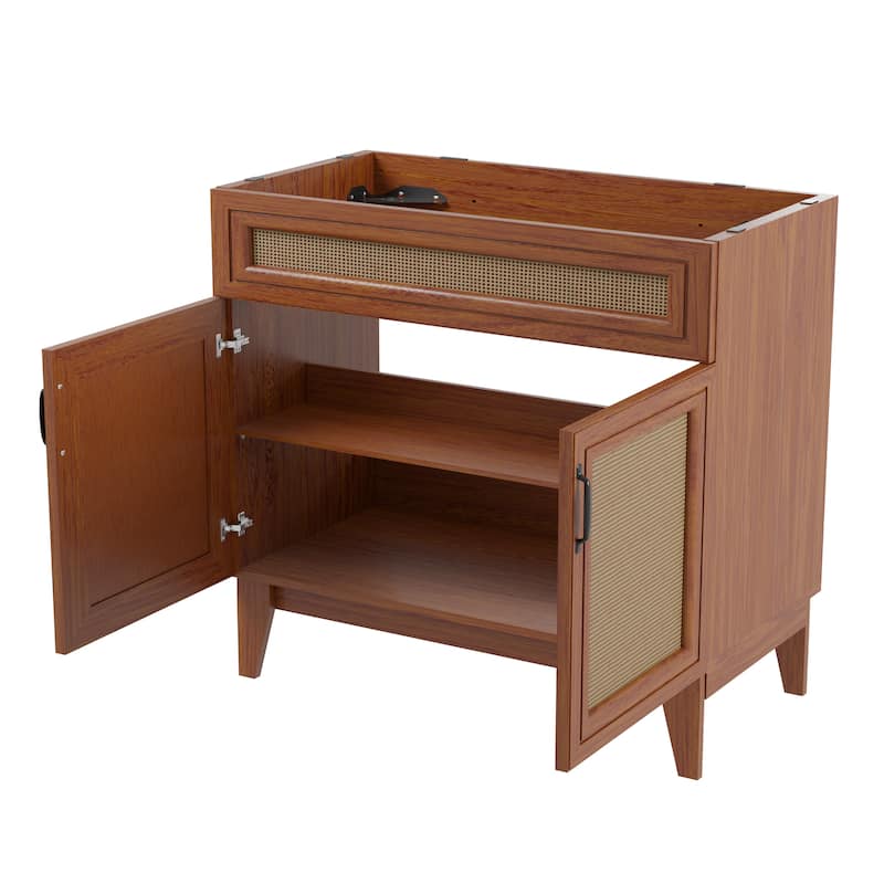 Ancillary Rattan Modern Farmhouse 2-Shelf Bath Vanity Cabinet Only (Sink Basin not Included), by JONATHAN Y